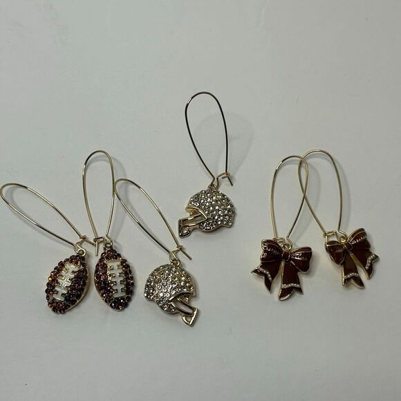 No Brand Jewelry - Women’s Dangle Football Earrings Faux Pave Crystals Football Helmet Bows NWOT